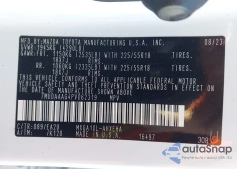 2023 Toyota Corolla Cross Xle z USA, uszkodzony, nr VIN 7MUDAAAG4PV062319